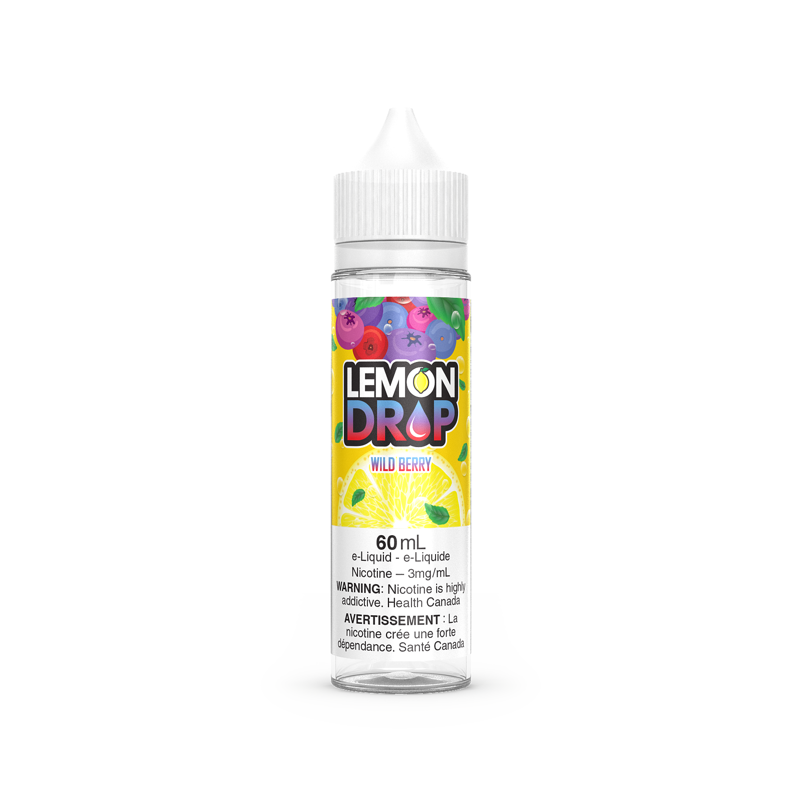 Lemon Drop vape juice, Blueberry flavour, 0mg nicotine, tangy lemon combined with sweet blueberry, fresh and vibrant choice for Ontario and Quebec vapers.
