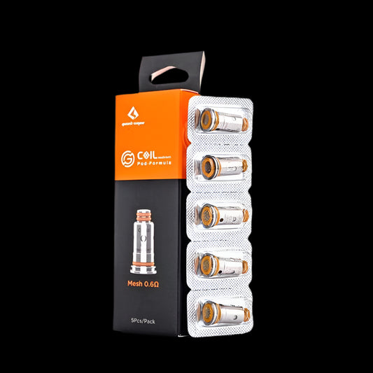 GEEKVAPE G Pod Replacement Coils 0.6Ω, 5pcs per pack, compatible with Geekvape Wenax Stylus, Wenax C1, Aegis pod, and G18 Starter Pen, high-quality 0.6 ohm resistance coils for smooth vaping experience in Ontario and Quebec.