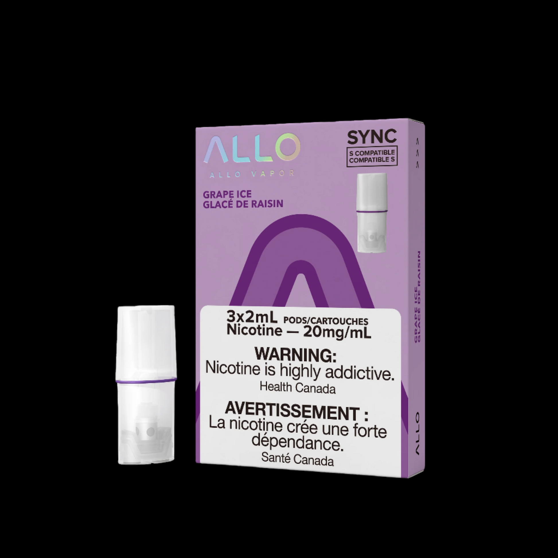 Allo Sync Pods Grape Ice - high-quality vape pods with rich flavour and smooth draw, available in Hawkesbury, Ottawa, and across Ontario.