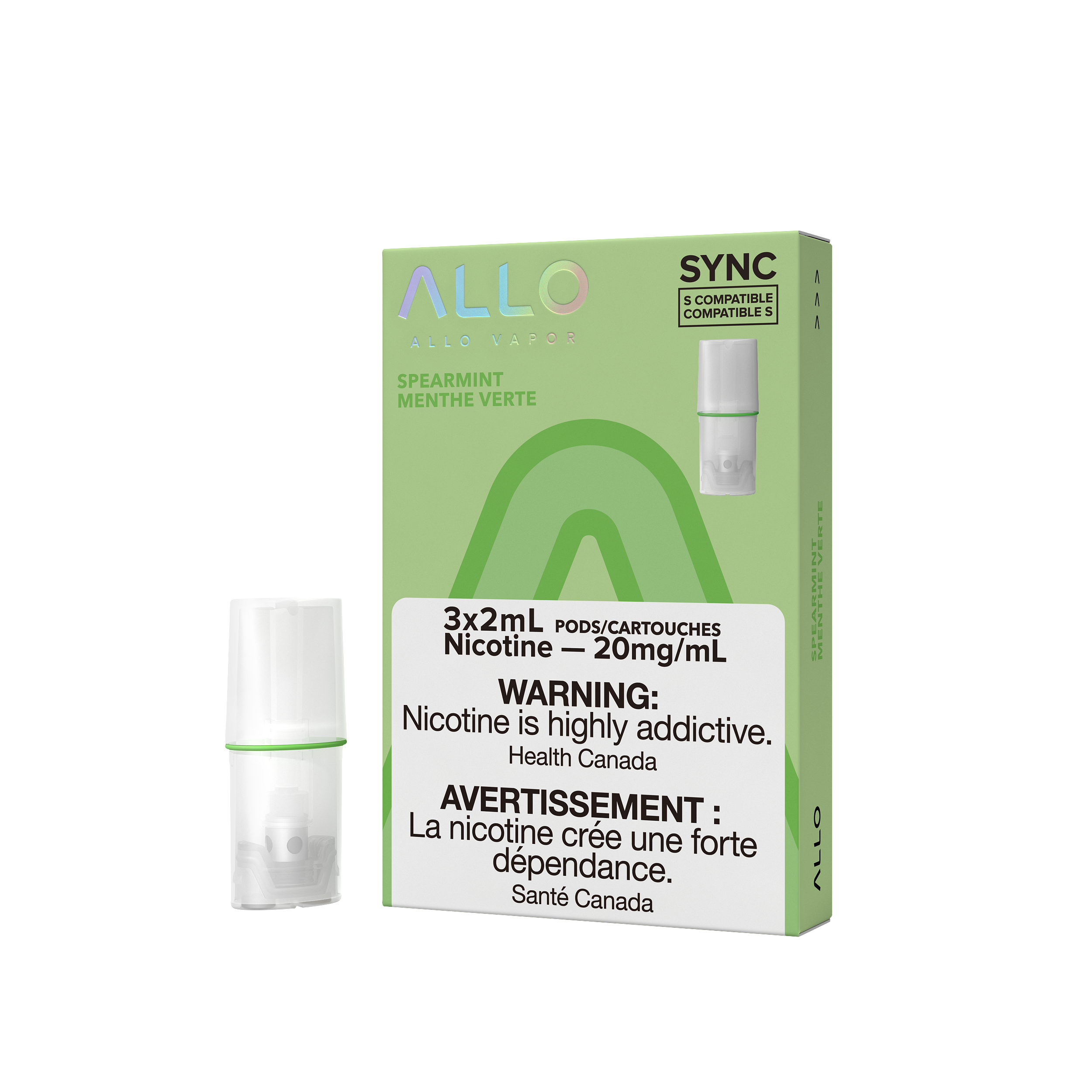 Allo Sync Pod, Juicy Mango flavour, 20mg nicotine strength, STLTH-compatible pre-filled pod offering secure and flavorful vaping experience for Ontario and Quebec vapers.